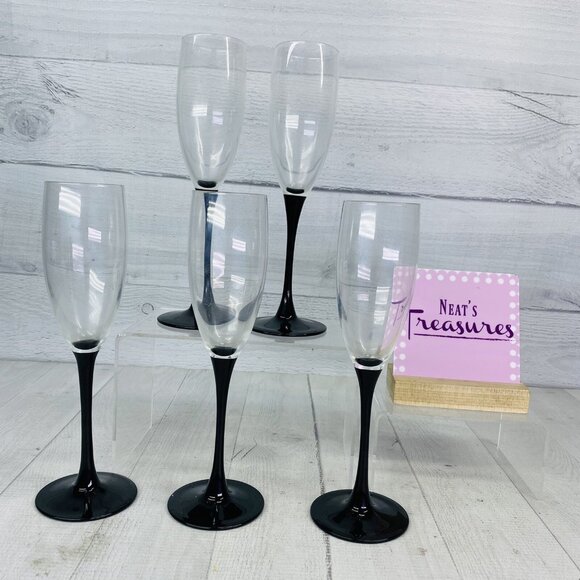 Luminarc France Jet Black Stem 6 oz Champagne Flutes 8 5/8\